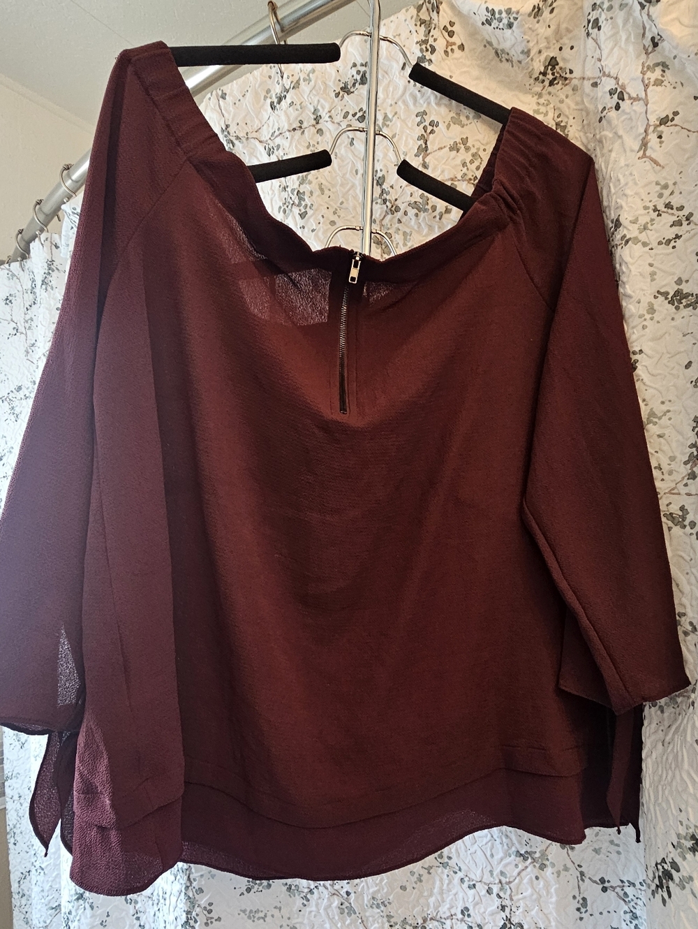 Womens Maroon Zip-Back Dark Burgundy Blouse Pleione